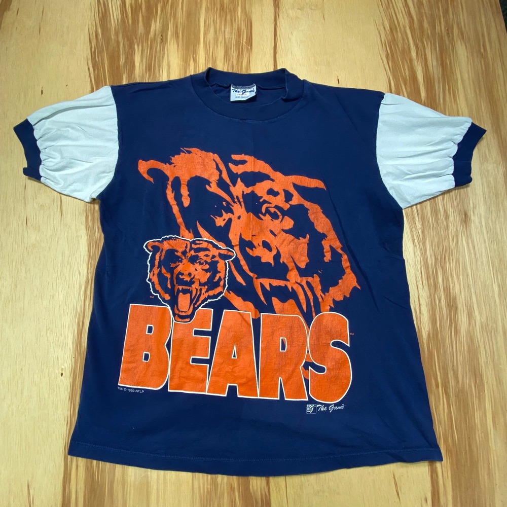Vintage 1993 Chicago Bears T-Shirt The‎ Game NFL Blue Orange Two-Tone Large